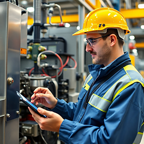 Maintenance technician using MRRP to fix a machine on the factory floor.