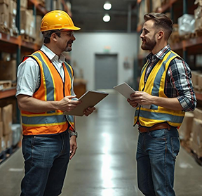 Image: maintenance technicians in a warehouse