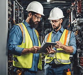 Image: two technicians talking