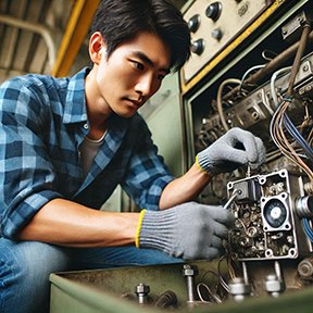 Technician performing preventative maintenance on a piece of equipment to ensure operational efficiency.