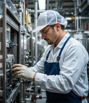 A technician performing corrective maintenance to restore equipment after a breakdown.