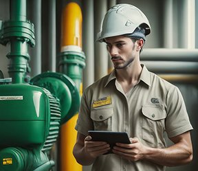 Image: maintenance technician examining machinery