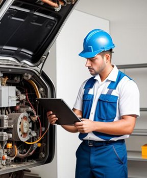 Image: Maintenance technician looking at a tablet