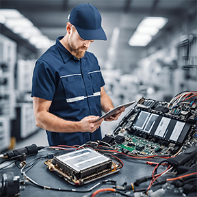 Image: Technician studying tablet